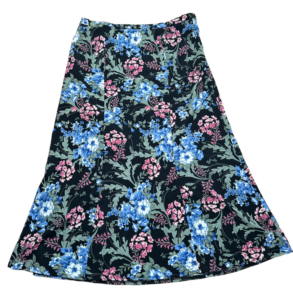 Elementz Vintage Maxi Flare Panel Skirt 90's Women's Size Large Black Floral